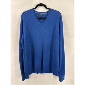 J Crew 100% Lambswool Mens XLT Blue V Neck Knit Pullover  Sweater